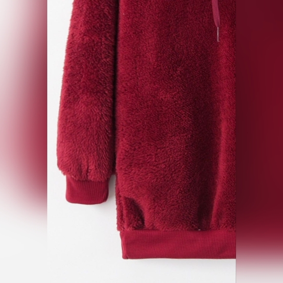 Full Size Quarter-Zip Drawstring Teddy Hoodie - Picture 3 of 4